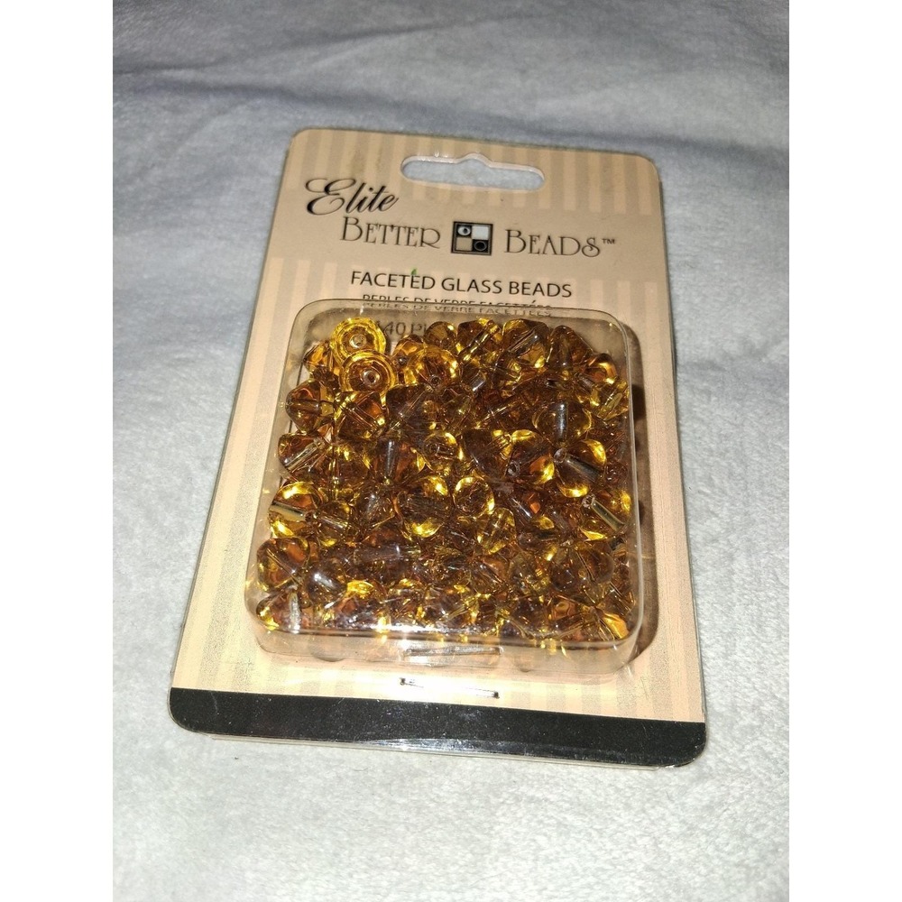 Elite Better Beads Faceted Glass Beads 140pc Amber Gold Sealed NOS Jewelry Craft